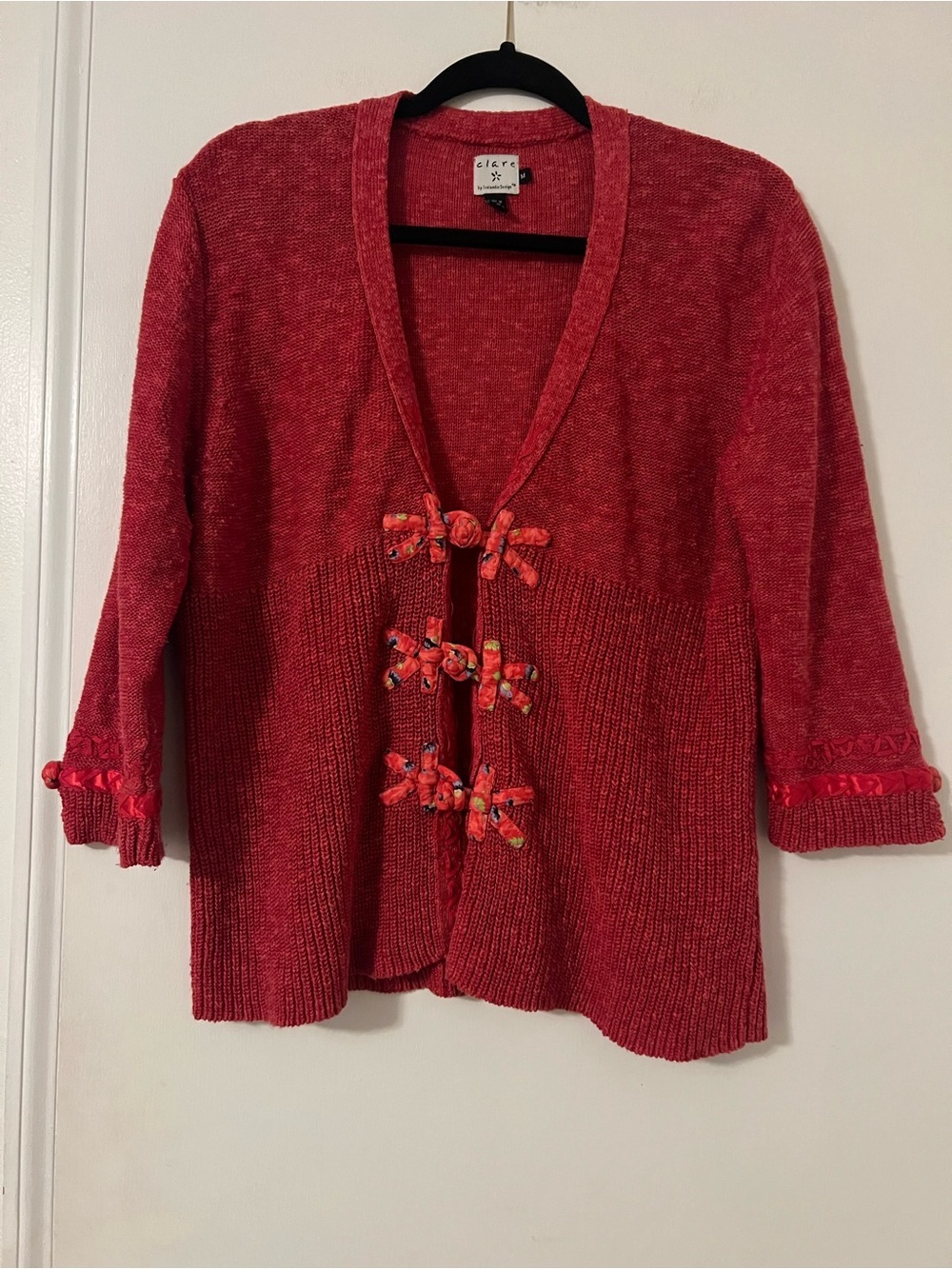 Clare by Icelandic Designs Open Knit Cardigan Decorative Ties size M (L106)